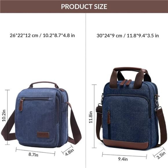 Small Canvas Crossbody Shoulder Bag Messenger Bag Work Bag - Picture 2 of 7